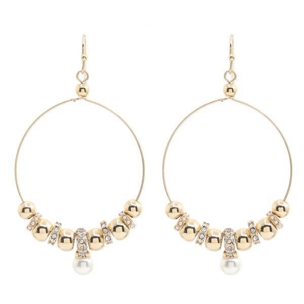 MIX BEADED PEARL METAL HOOP EARRING