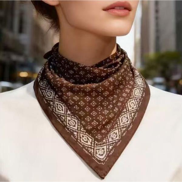 PATTERN SILK LIKE SILKY BANDANA SQUARE NECK SCARF