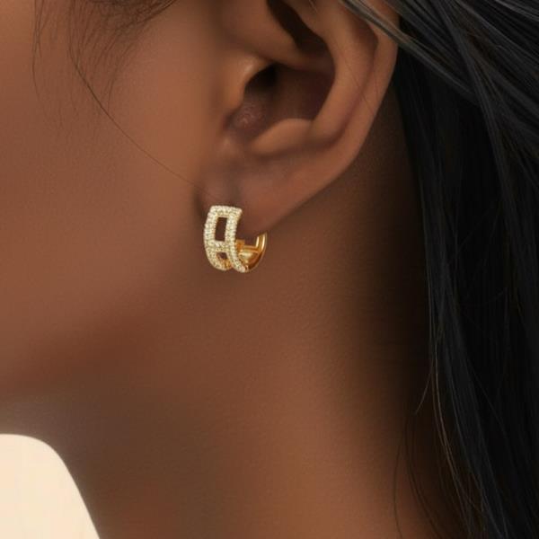 WATER RESISTANT PLATING 14K GOLD WHITE GOLD DIPPED INITIAL H PAVE CZ HUGGIE EARRING