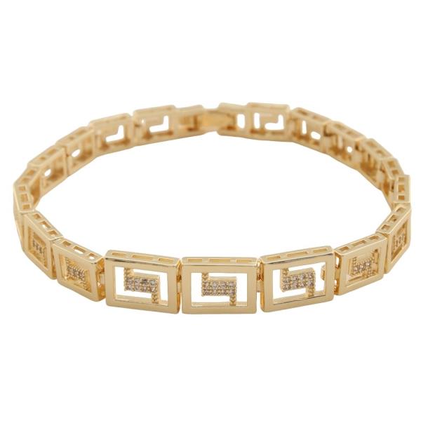 BRASS CZ STONE FOLD-OVER CLASP LINK BRACELET