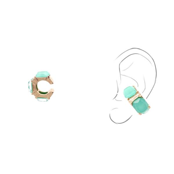 METAL OPEN HOOP STONE CUFF EARRING