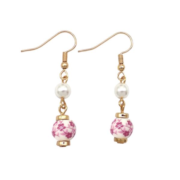 FLOWER BEAD ACCENT DISC EARRING