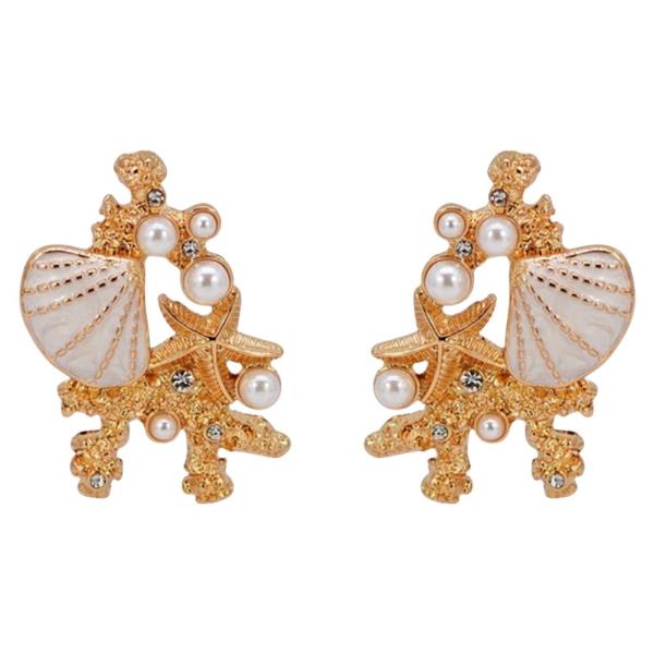METAL PEARL SHELL CLUSTER EARRING