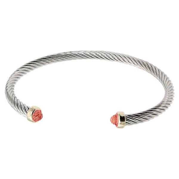 14K GOLD PLATED 2-TONE 4MM CLEAR COLOR CUFF CABLE BRACELETS