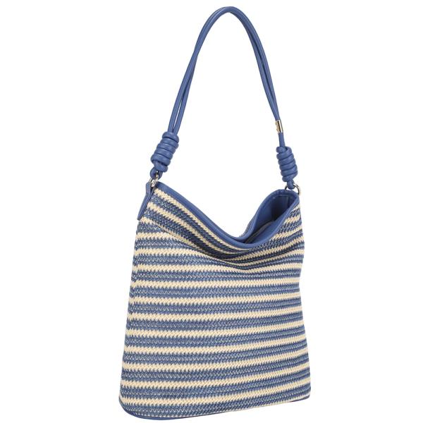 STRIPED STRAW DESIGN SHOULDER HOBO BAG