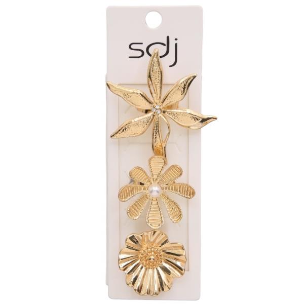 SDJ FLORAL TEXTURED METAL MULTI RING SET