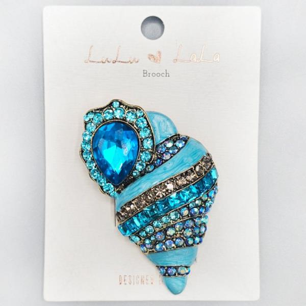 METAL RHINESTONE TEXTURED CONCH SHELL BROOCH PIN