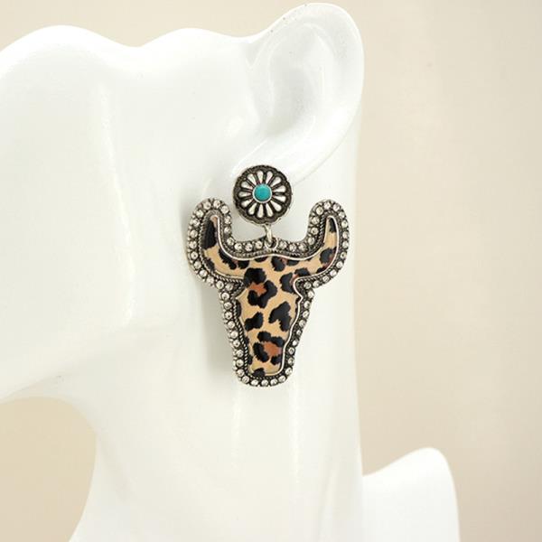 LONGHORN LEOPARD DROP EARRING