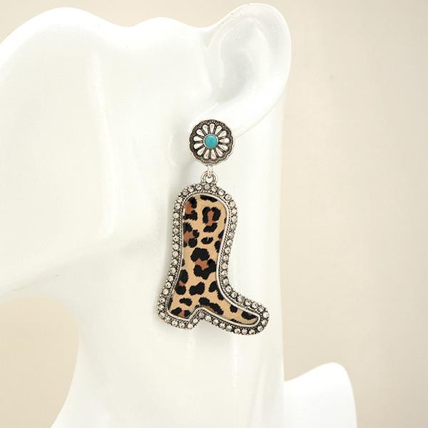 COWBOY BOOTS LEOPARD DROP EARRING