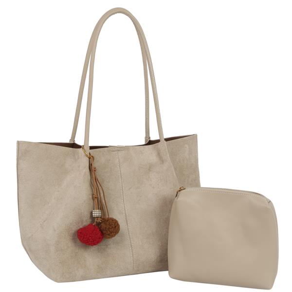 2IN1 PLAIN TOTE W BAG CHARM AND POUCH