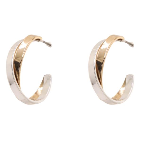 TWO TONE METAL OPEN HUGGIE EARRING