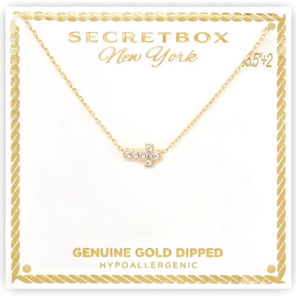 SECRET BOX GOLD DIPPED LITTLE SIDE CROSS NECKLACE