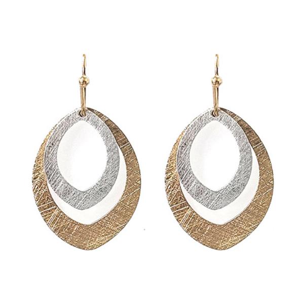 BRASS TWO TONE BURNISHED METAL DOUBLE OVAL DANGLE EARRING