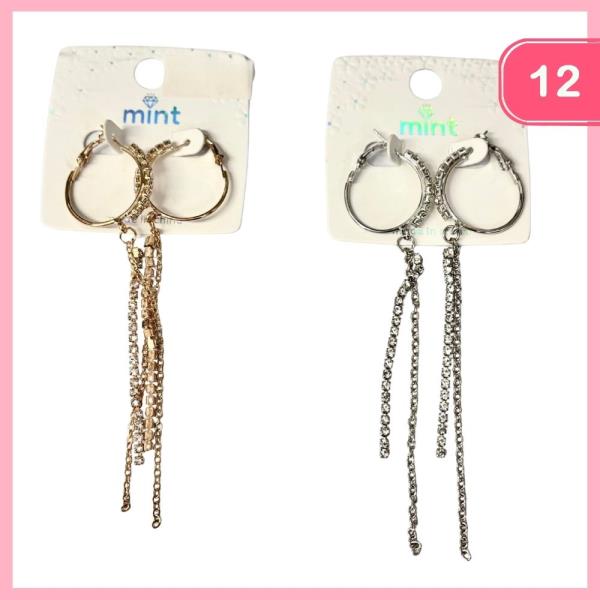RHINESTONE HOOP TASSEL DROP EARRING (12 UNITS)