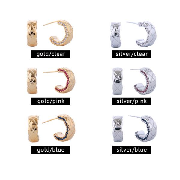 14K GOLD/WHITE GOLD DIPPED OUILTED CZ HOOP EARRINGS