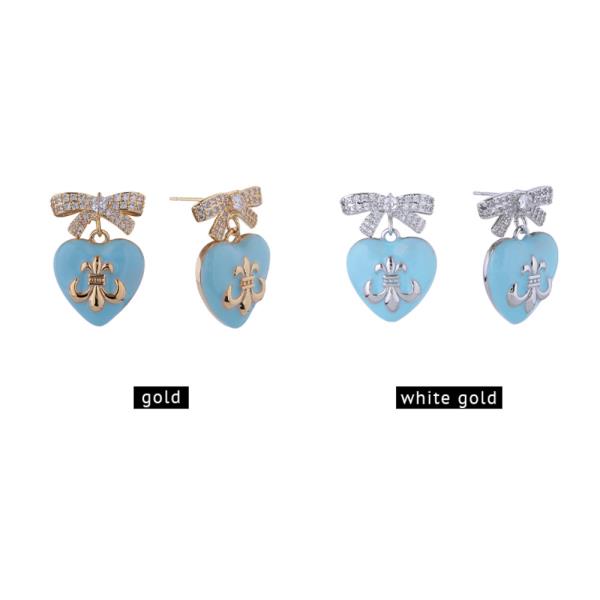 WHITE GOLD DIPPED BOW HEART CHARM EARRINGS