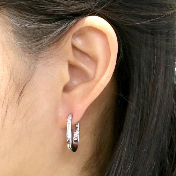 14K GOLD/WHITE GOLD DIPPED CZ LINE HUGGIE EARRINGS
