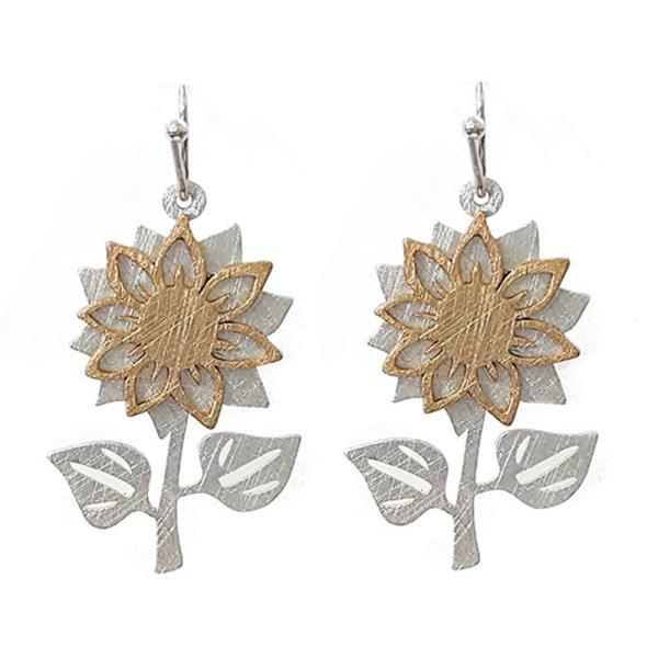 TWO TONE WESTERN FLOWER DANGLE EARRING
