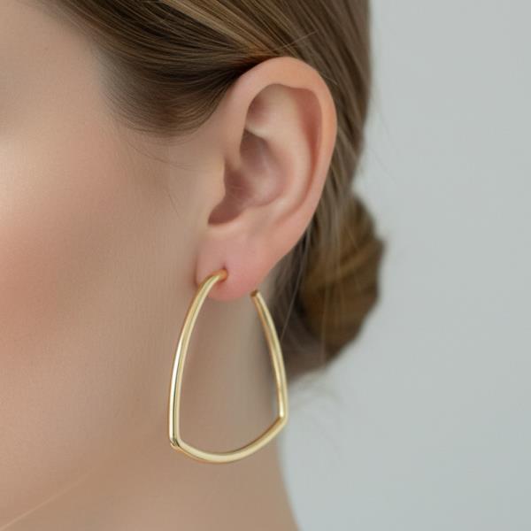 14K GOLD WHITE DIPPED WATER RESISTANT GEOMETRIC OPEN HOOP EARRINGS