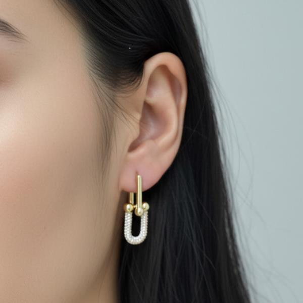 14K GOLD WHITE GOLD DIPPED WATER RESISTANT DROP EARRINGS WITH  CZ PAVE