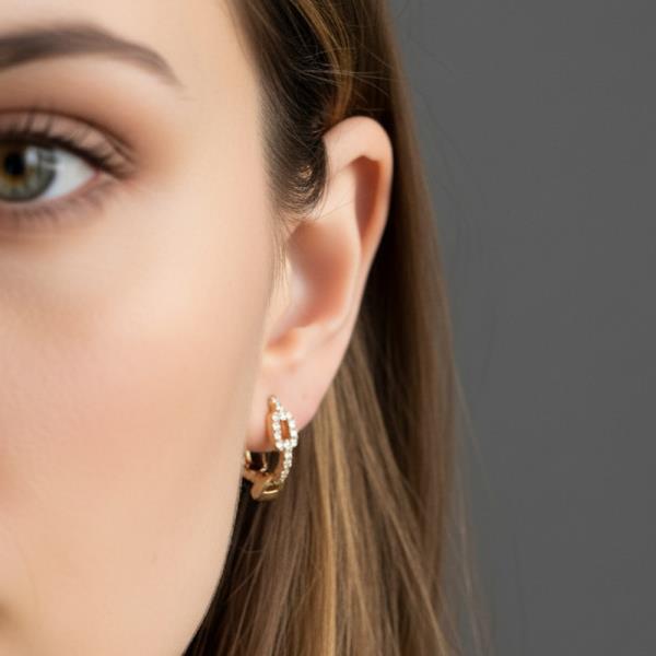 14K GOLD DIPPED WATER RESISTANT  LINK HUGGIE EARRINGS WITH CZ PAVE