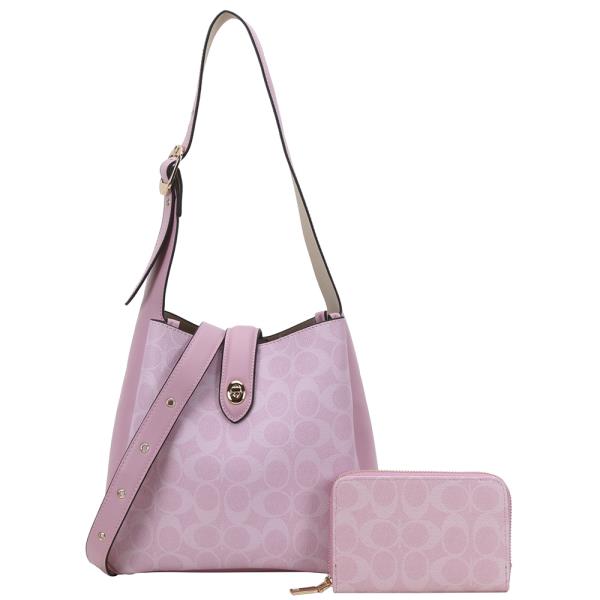 2IN1 OVAL PRINT SHOULDER HOBO BAG W WALLET SET