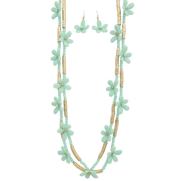 FLOWER LAYER BEAD NECKLACE EARRING SET