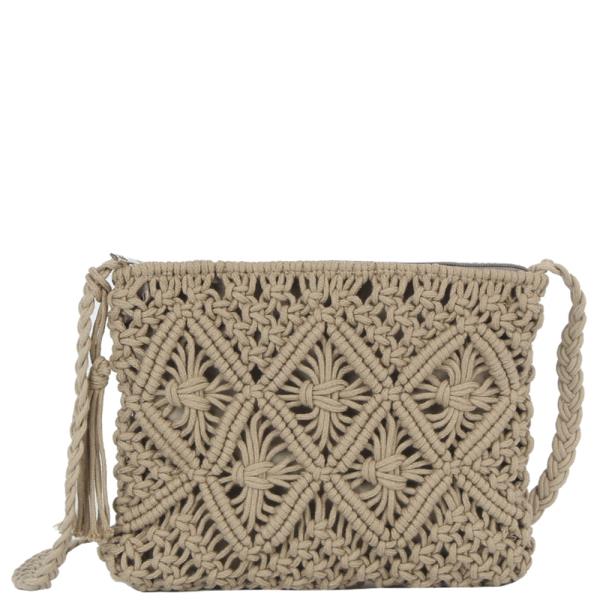 WOVEN DESIGN TASSEL CROSSBODY BAG