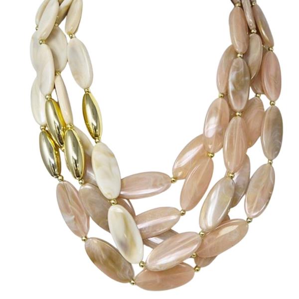 MULTI STRAND OVAL BEAD LAYERED STATEMENT NECKLACE
