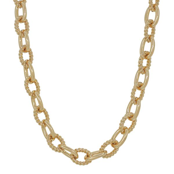 16" CHUNKY OVAL CHAIN 2 TEXTURED METAL SHORT NECKLACE