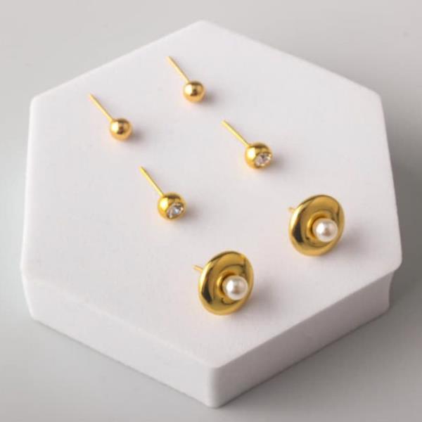 METAL STUD EARRING 3 PAIR SET