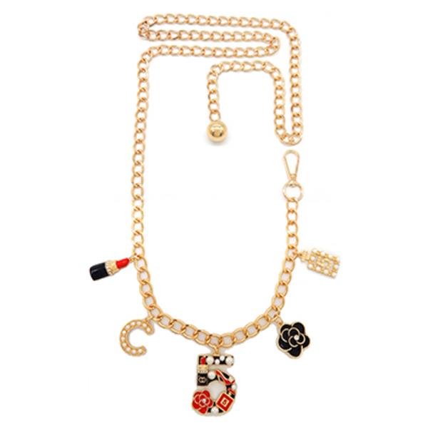 LIPSTICK MULTI CHARM METAL CHAIN BELT