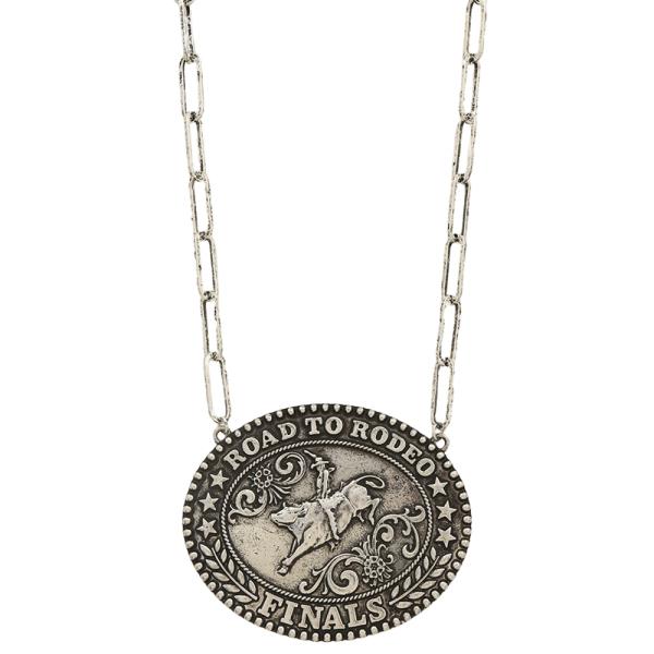 X-LARGE OVAL ROAD TO RODEO FINALS PENDANT CHAIN LINK SHORT NECKLACE