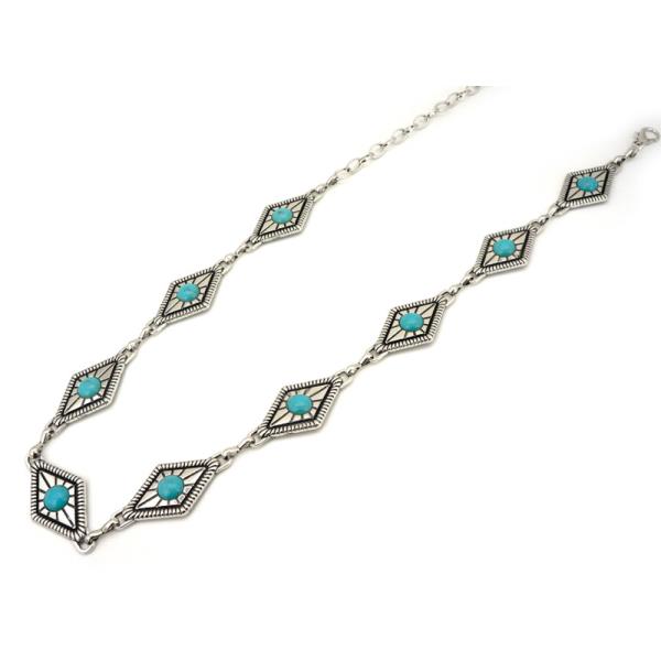 WESTERN METAL DIAMOND TURQUOISE STONE CHAIN BELT