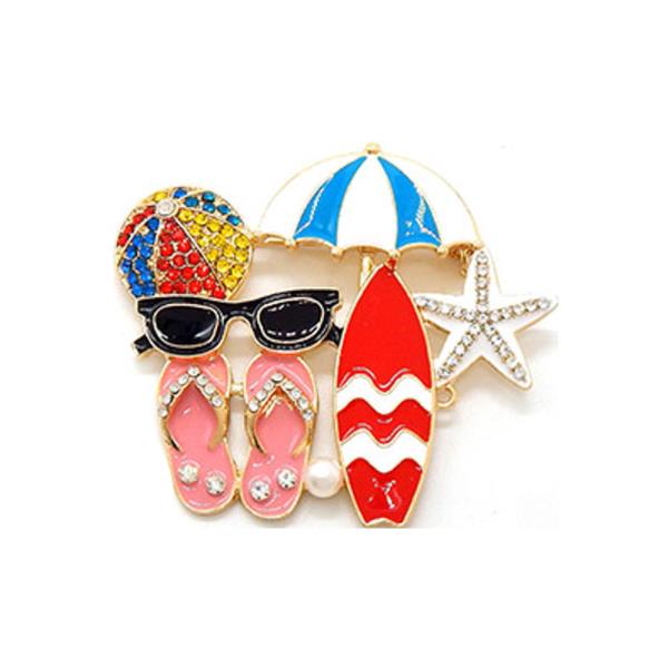 BEACH-THEMED BROOCH IS COMPOSED OF SEVERAL ICONIC SUMMER MOTIFS