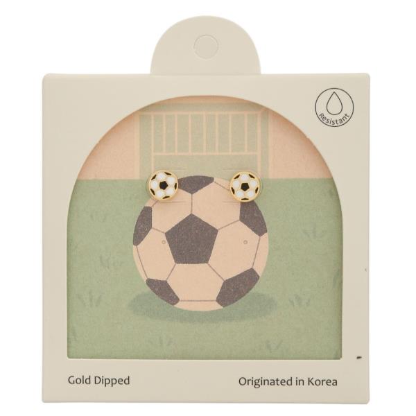 SOCCER BALL SHAPED GOLD-DIPPED 925 SILVER POST EARRING