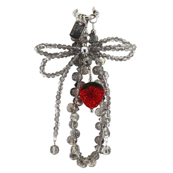BEADED BOW STRAWBERRY BAG CHARM KEYCHAIN