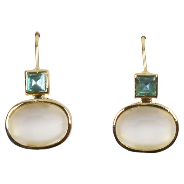 CRYSTAL STONE SQUARE OVAL LINK DROP EARRING