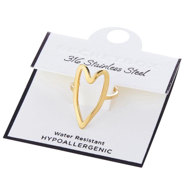 SECRET BOX STAINLESS STEEL OPEN HEART ADJUSTABLE RING