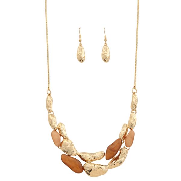 MIX TEXTURED ORGANIC SHAPED NECKLACE EARRING SET