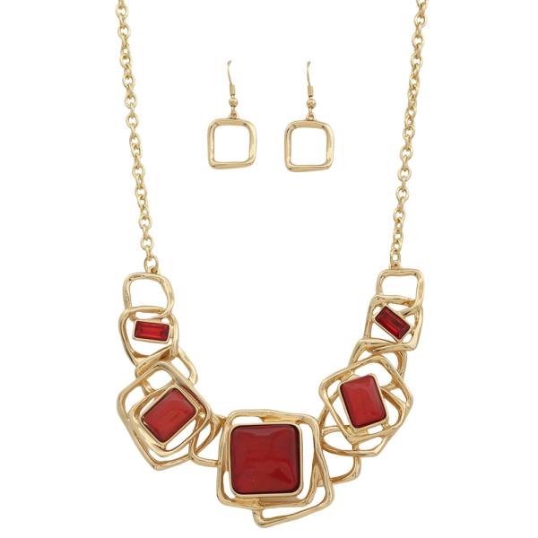 GEOMETRIC SQUARE LINK CHAIN LINK NECKLACE EARRING SET