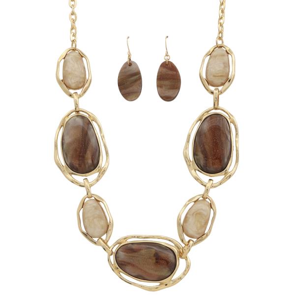 OVAL METAL LINK DESIGN NECKLACE EARRING SET