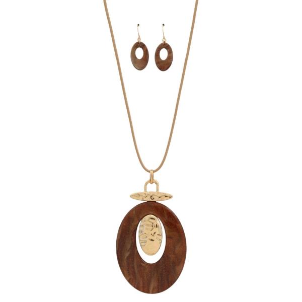 OVAL RESIN PENDANT LONG NECKLACE EARRING SET