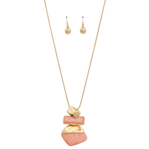RESIN PENDANT LONG NECKLACE EARRING SET