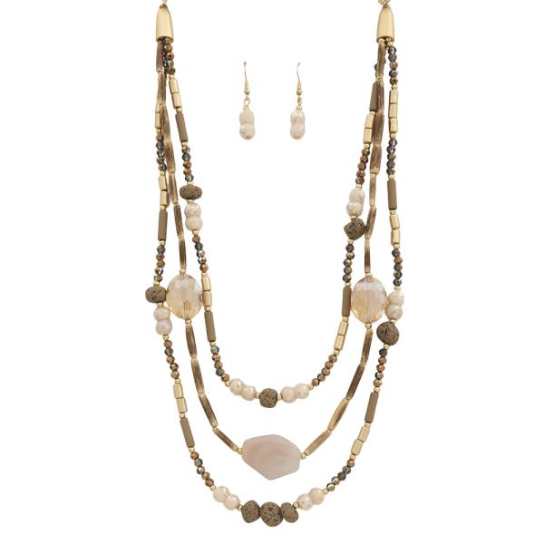 MULTI BEADED LAYER NECKLACE EARRING SET