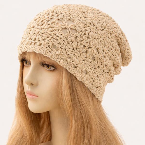 CROCHET FLOWER PATTERN SOFT BONNET BEANIE