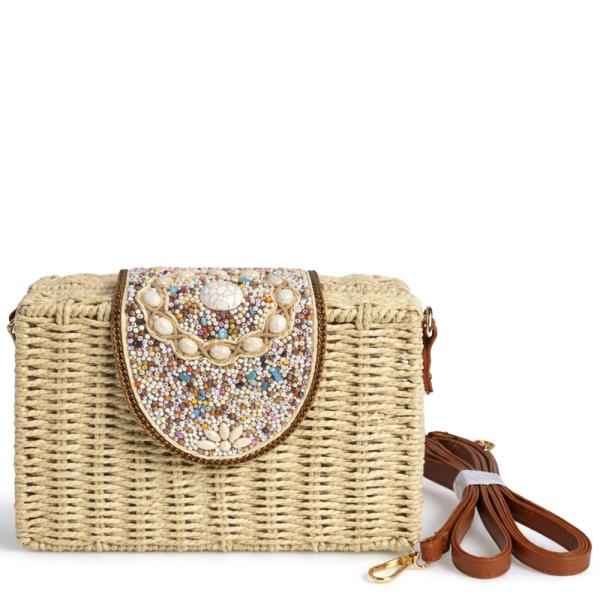 WOVEN STRAW DECORATED STYLE CROSSBODY BAG