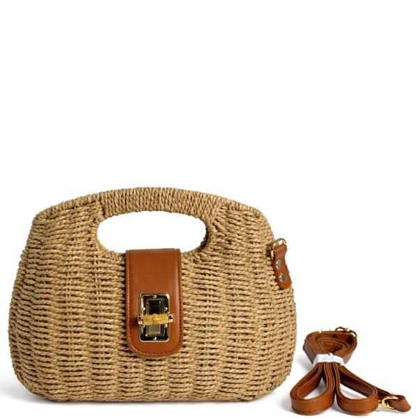 WOVEN STRAW HANDLE CROSSBODY BAG