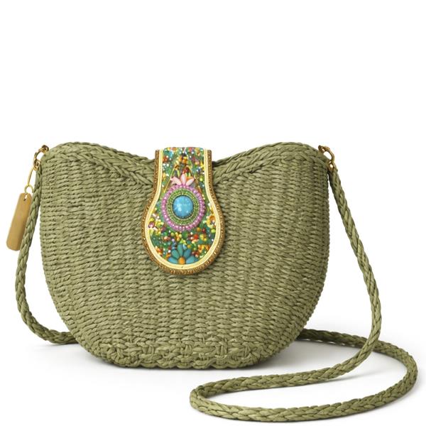 WOVEN STRAW DECORATED DESIGN SHOULDER CROSSBODY BAG