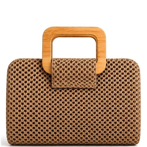 WOVEN WOODEN HANDLE CLUTCH BAG
